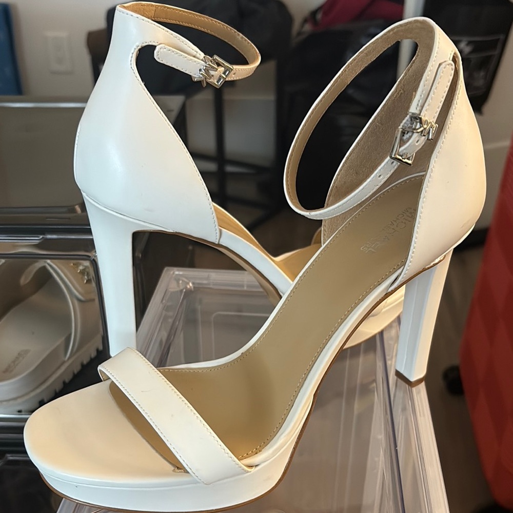 Michael Kors White Heels with Ankle Strap and Platform